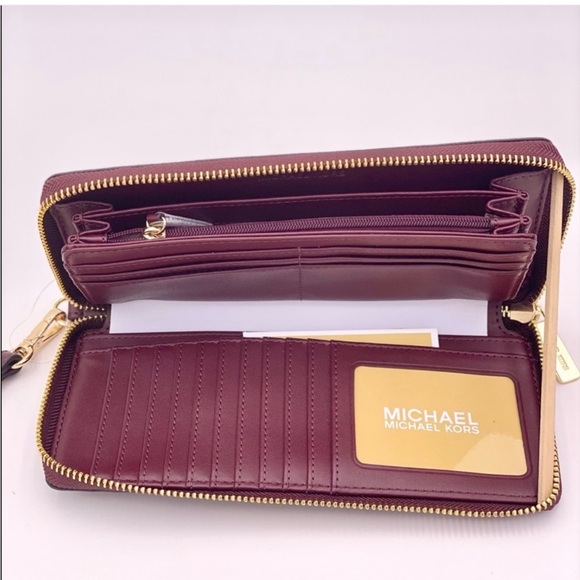 Michael Kors Large Continental Wallet Wristlet Brown Merlot - Picture 4 of 8